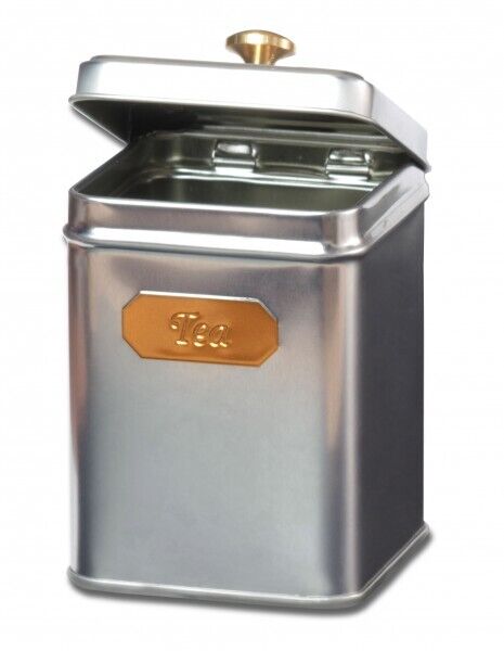 Teedose "Tea" silbern mit Scharnierdeckel